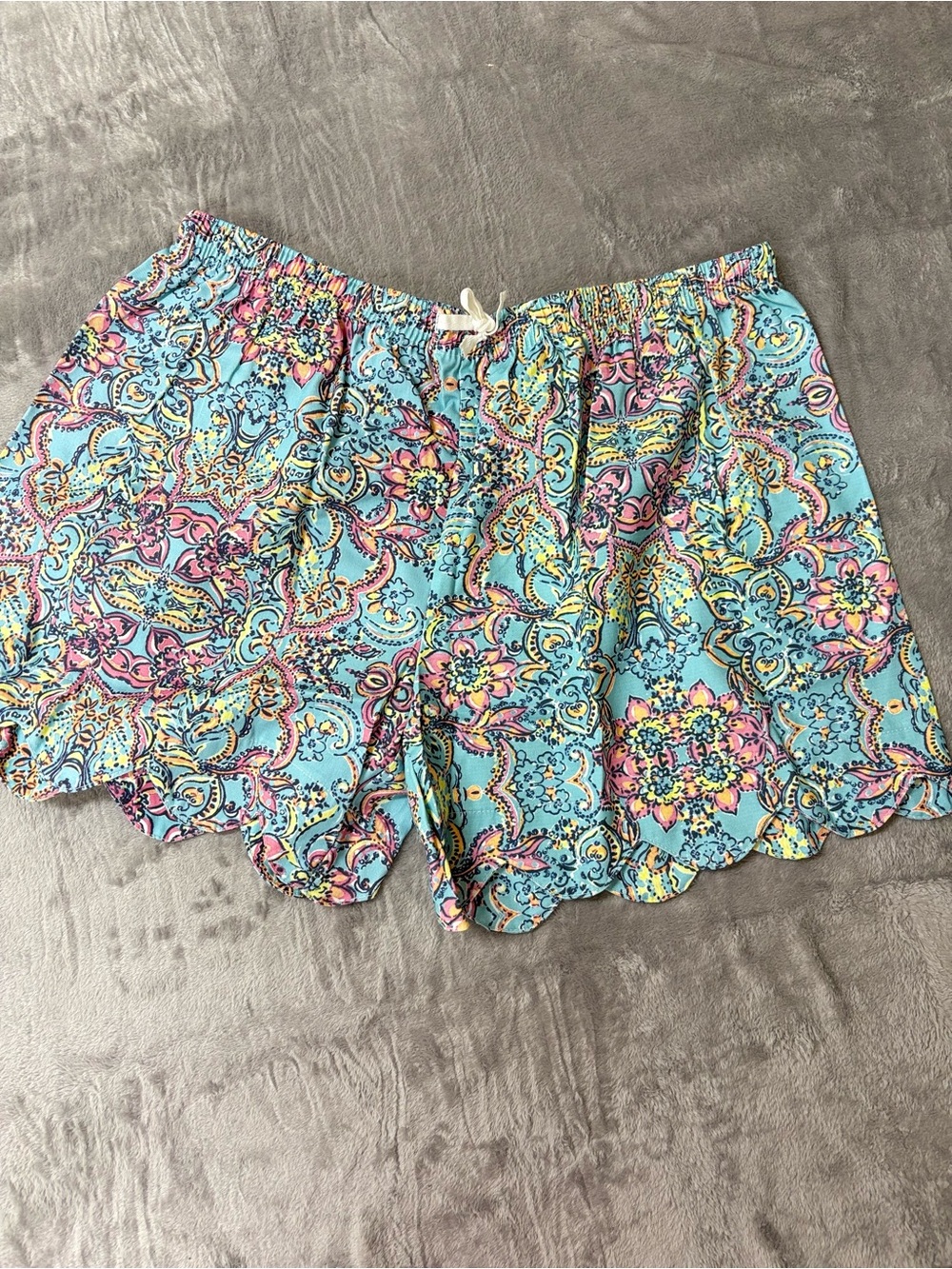 Women’s Turquoise Paisley Scallop Hem Athletic Shorts